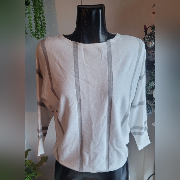 Vila Milano White and Silver Striped Dolman Sleeve Sweater S - Picture 1 of 7